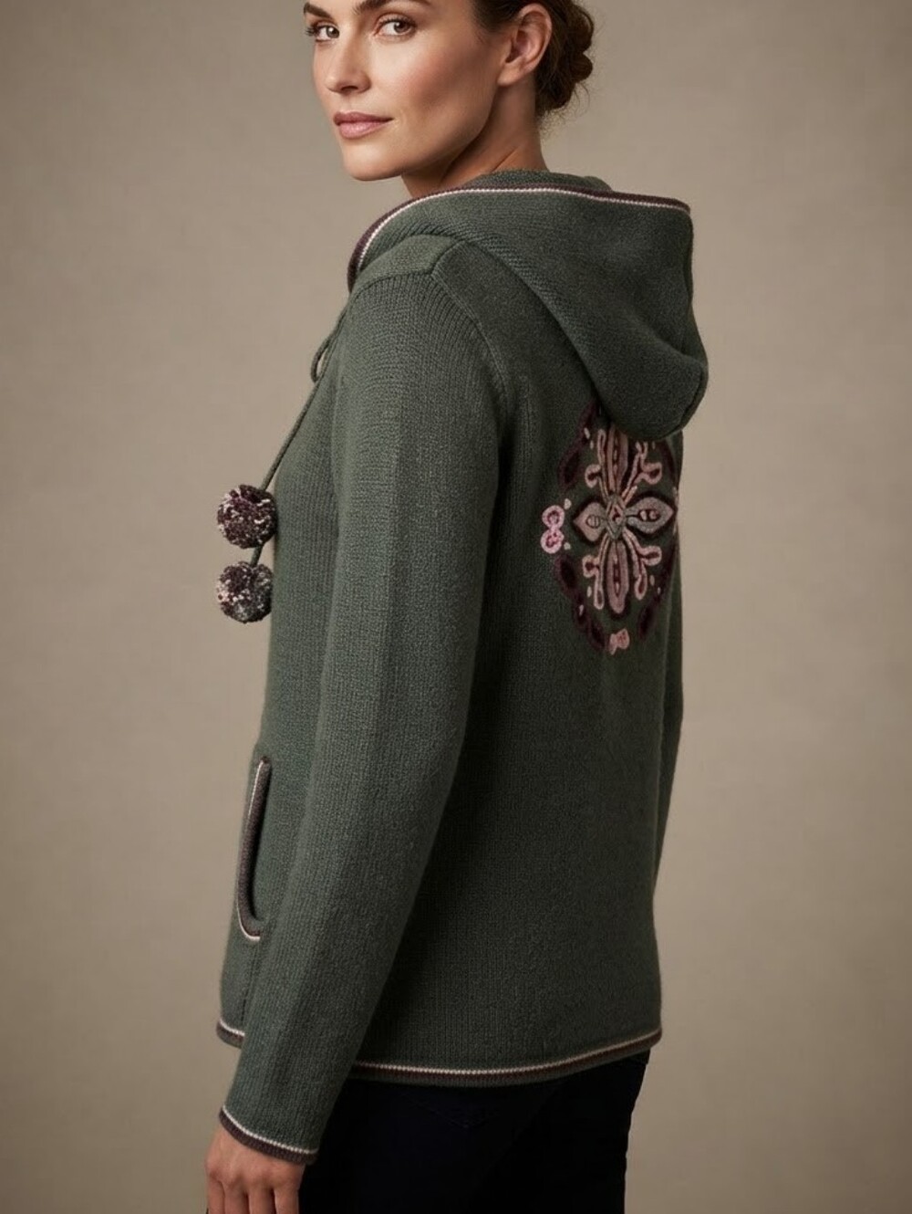 Prana Breathe Collection Women's XL (Fits M-L) Knit Hoodie Cardigan Embroidered